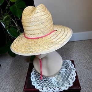 Moon Shadow Vintage 100% Natural Straw Large Floppy Brim Chin Cord Sun Hat